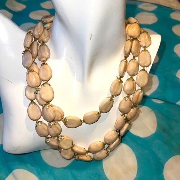 Vintage Stone Three Strand Necklace - Picture 1 of 7